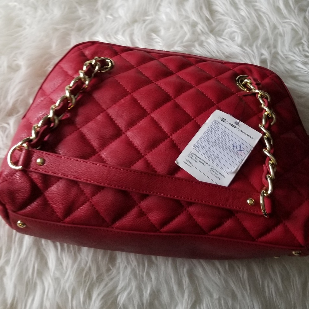 Banana Republic Red Quilted Satchel Purse New - Picture 2 of 6